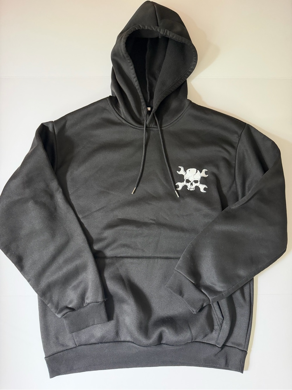 Black Skull Wrench Graphic Hoodie - Men's Casual Pullover